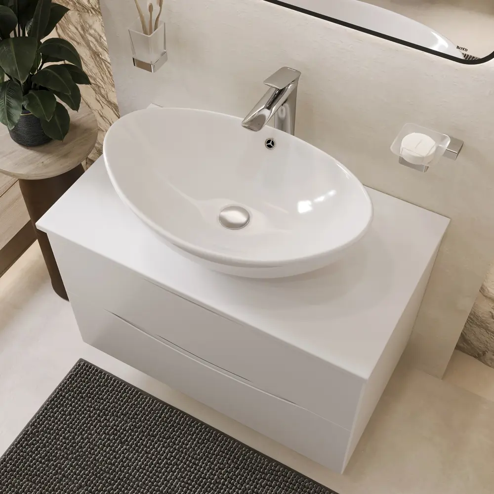 Фото 3 Тумба c раковиной Bond Cube T05805-S55590 подвесная с белой столешницей Фото 3 Тумба c раковиной Bond Cube T05805-S55590 подвесная с белой столешницей