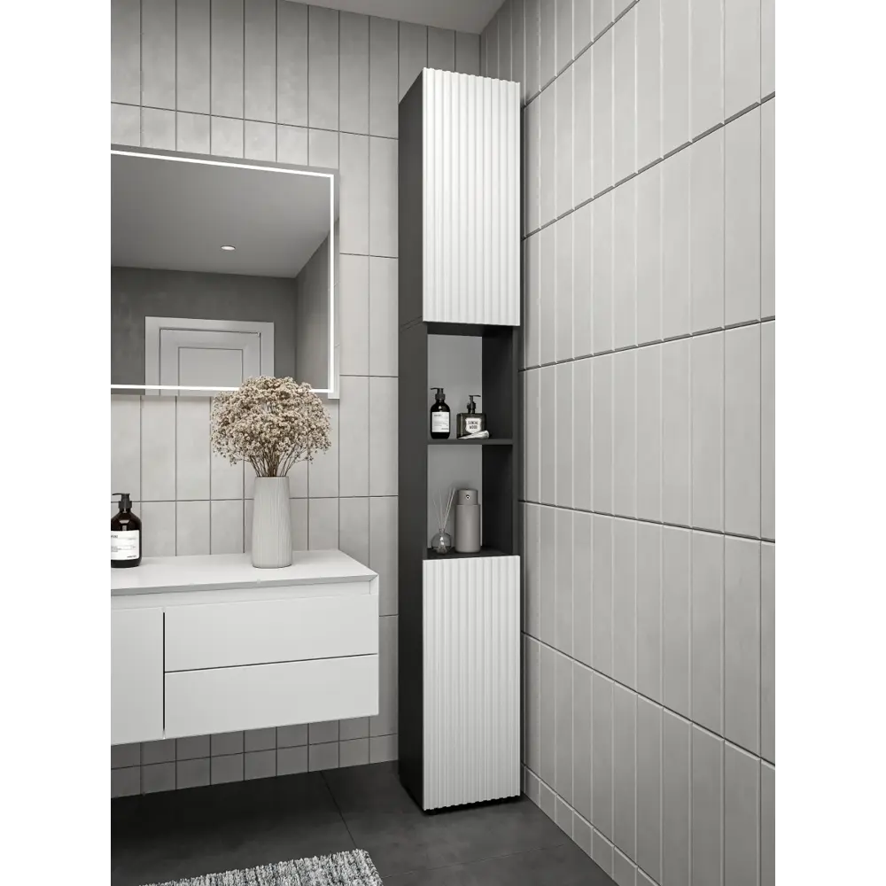 Фото Пенал для ванной Loft 52 узкий 30 см цвет белый-графит Фото Пенал для ванной Loft 52 узкий 30 см цвет белый-графит