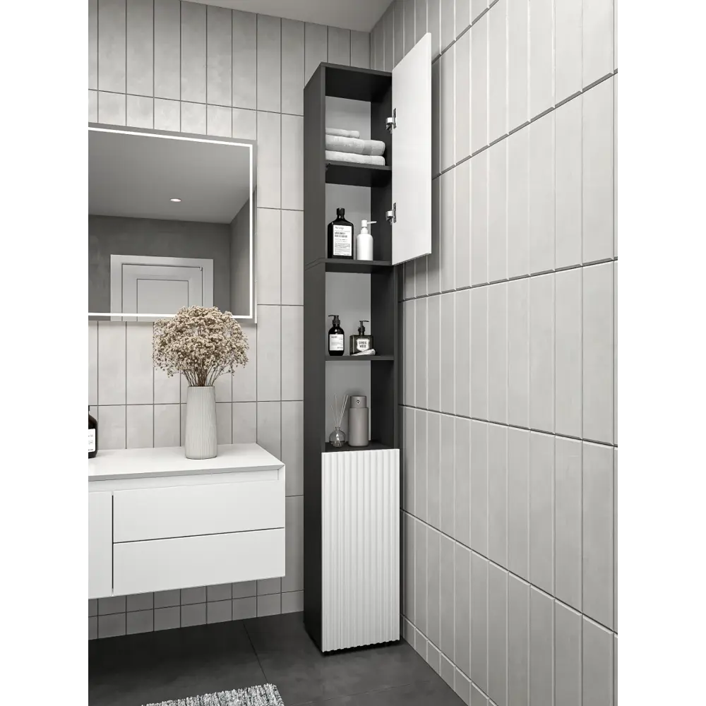 Фото 9 Пенал для ванной Loft 52 узкий 30 см цвет белый-графит Фото 9 Пенал для ванной Loft 52 узкий 30 см цвет белый-графит