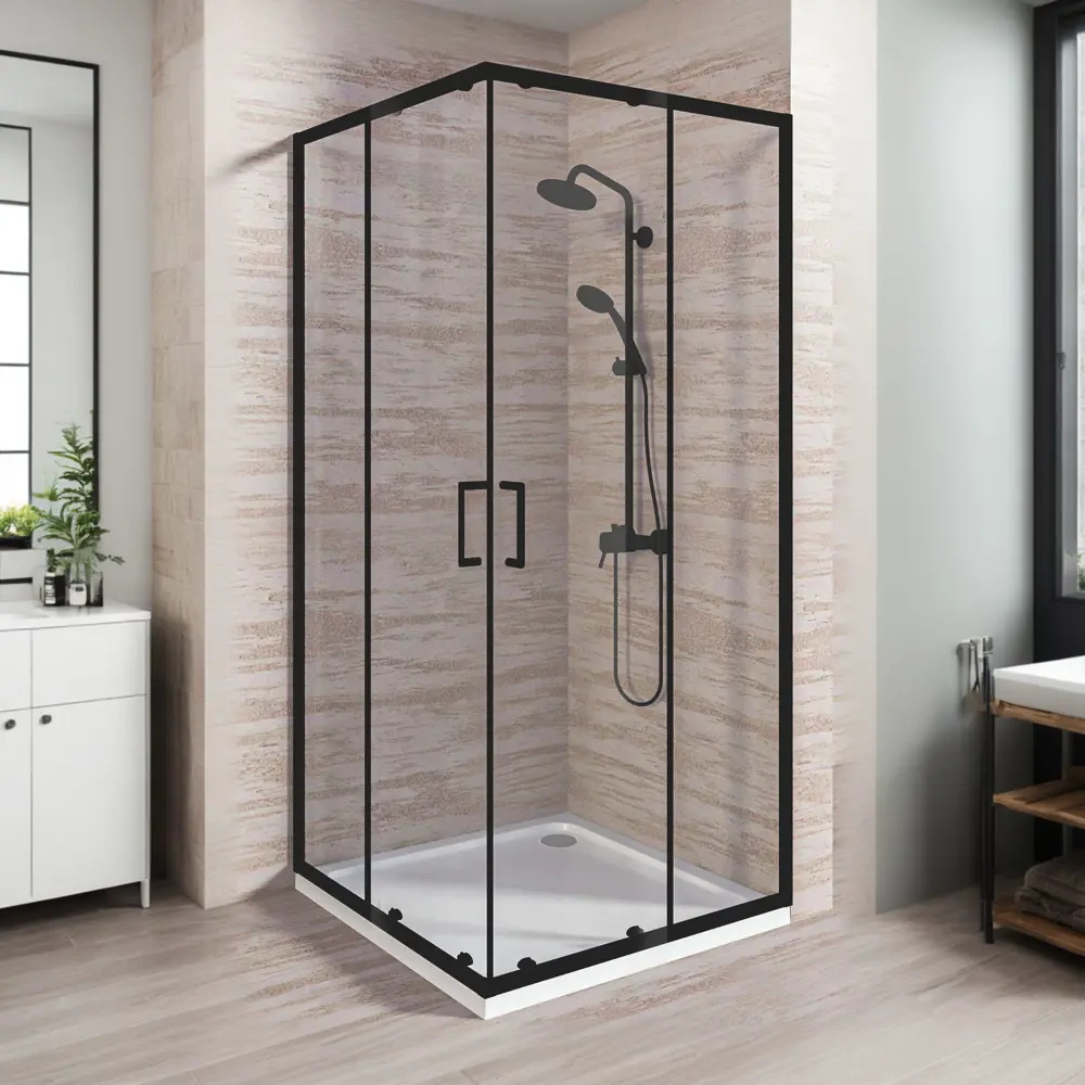 Фото 4 Душевой уголок Good door LITE ЛТ00025 г-образный 80х80см черный профиль эффект стекла прозрачное закаленное стекло Фото 4 Душевой уголок Good door LITE ЛТ00025 г-образный 80х80см черный профиль эффект стекла прозрачное закаленное стекло