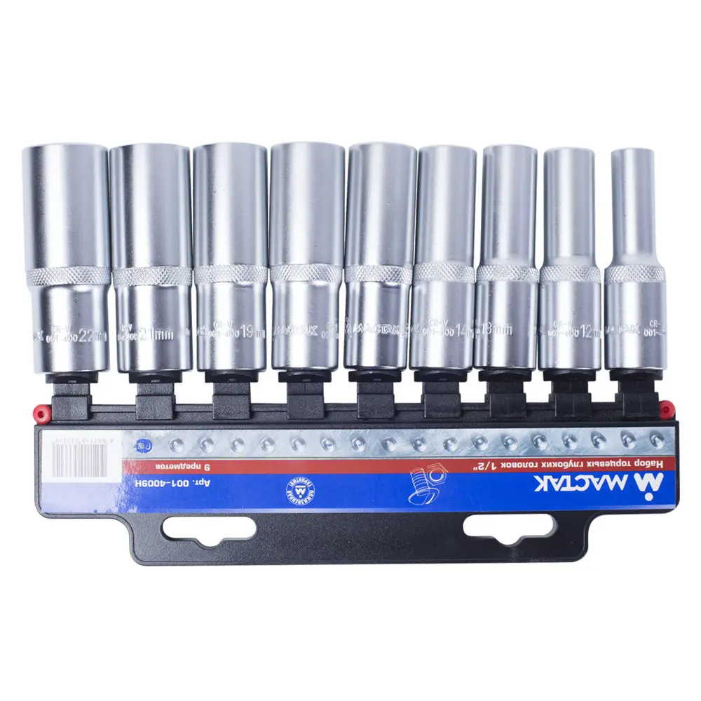 Фото 2 Набор торцевых головок глубоких Мастак 001-4009H 1/2 дюйма, 9 шт Фото 2 Набор торцевых головок глубоких Мастак 001-4009H 1/2 дюйма, 9 шт