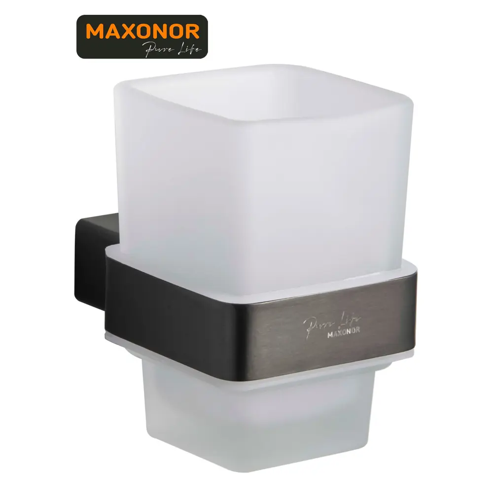 Фото 3 Стакан и держатель для зубных щеток Maxonor Pure Life PL2006, цвет графит матовый Фото 3 Стакан и держатель для зубных щеток Maxonor Pure Life PL2006, цвет графит матовый