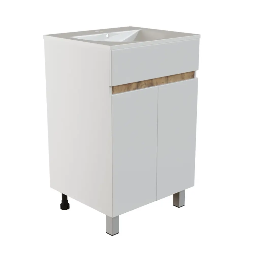 Фото Тумба для ванной Mixline Брикс-50 2 створки белый/дуб вотан под раковину Breeze 50 мебельный Sanita Luxe