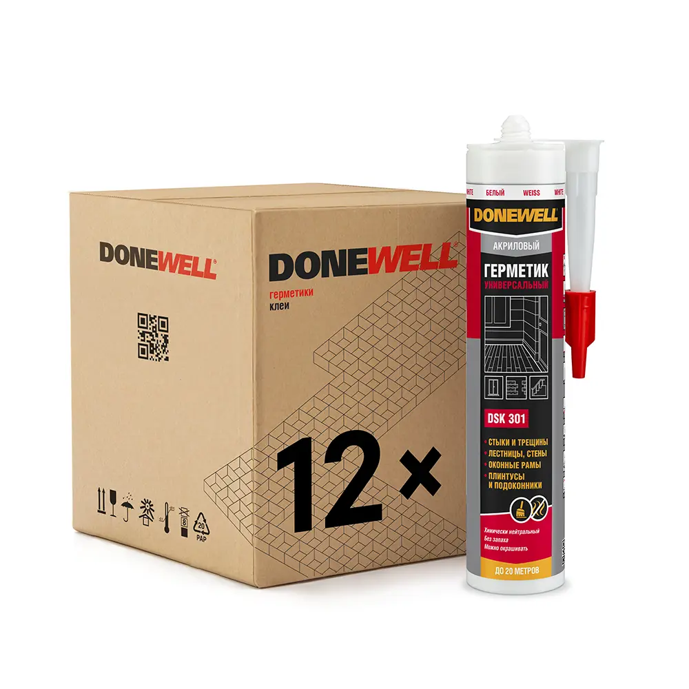 Фото Герметик акриловый Donewell DSK-301 универсальный белый 260 мл Фото Герметик акриловый Donewell DSK-301 универсальный белый 260 мл