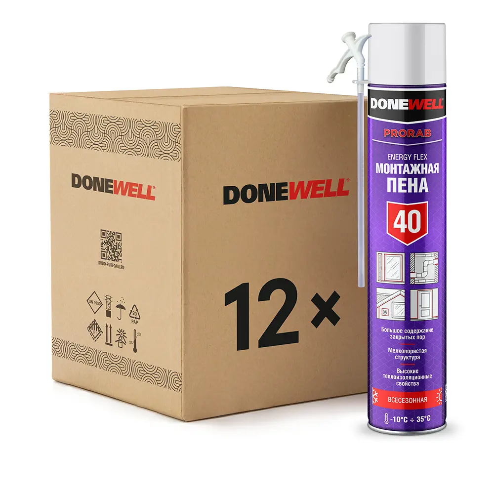Фото Пена монтажная бытовая Donewell Energy Flex 40 всесезонная 1 л 12 шт Фото Пена монтажная бытовая Donewell Energy Flex 40 всесезонная 1 л 12 шт