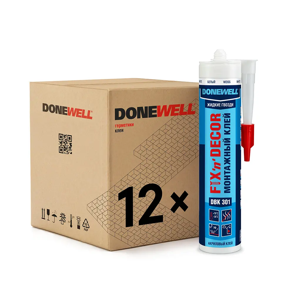 Фото Клей монтажный Donewell FIX-n-DECOR DBK-301 морозостойкий белый 260 мл 12 шт Фото Клей монтажный Donewell FIX-n-DECOR DBK-301 морозостойкий белый 260 мл 12 шт