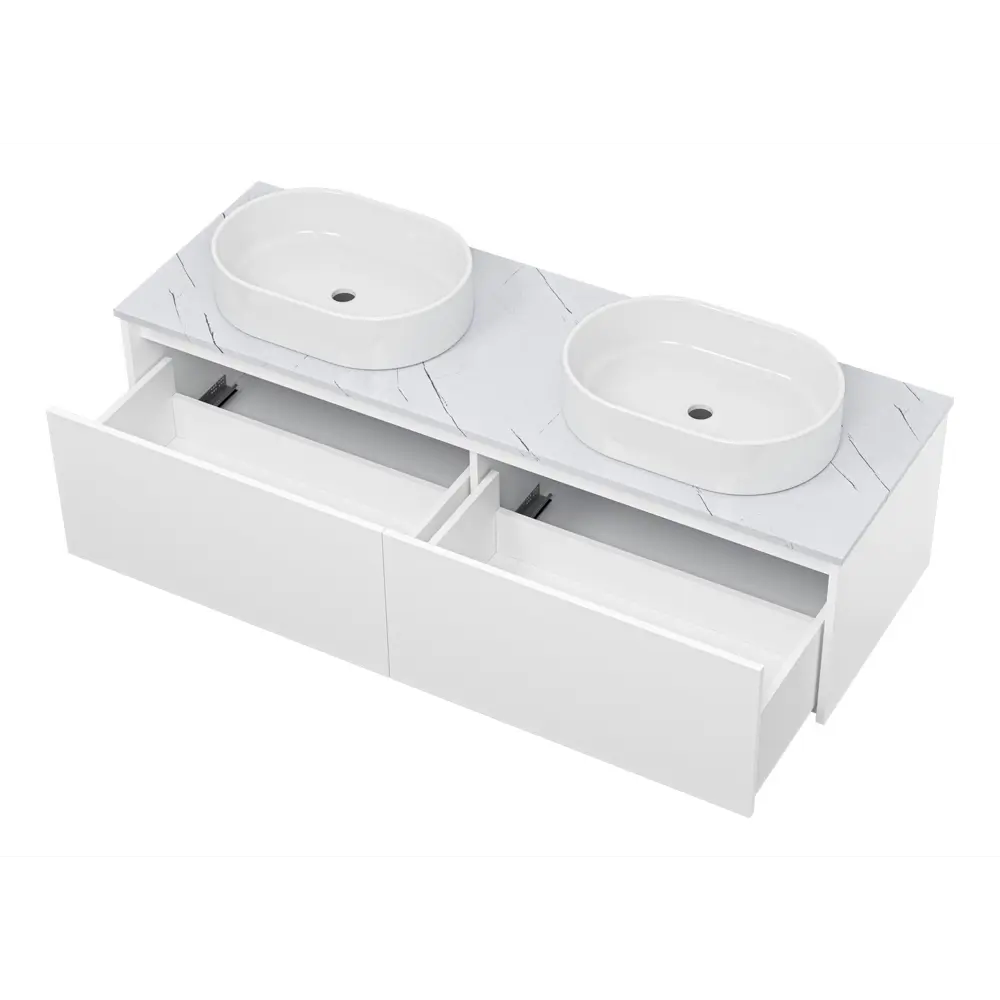 Фото 9 Тумба для ванной подвесная Misty Виста 150 со столешницей и двумя раковинами цвет светлый мрамор Фото 9 Тумба для ванной подвесная Misty Виста 150 со столешницей и двумя раковинами цвет светлый мрамор