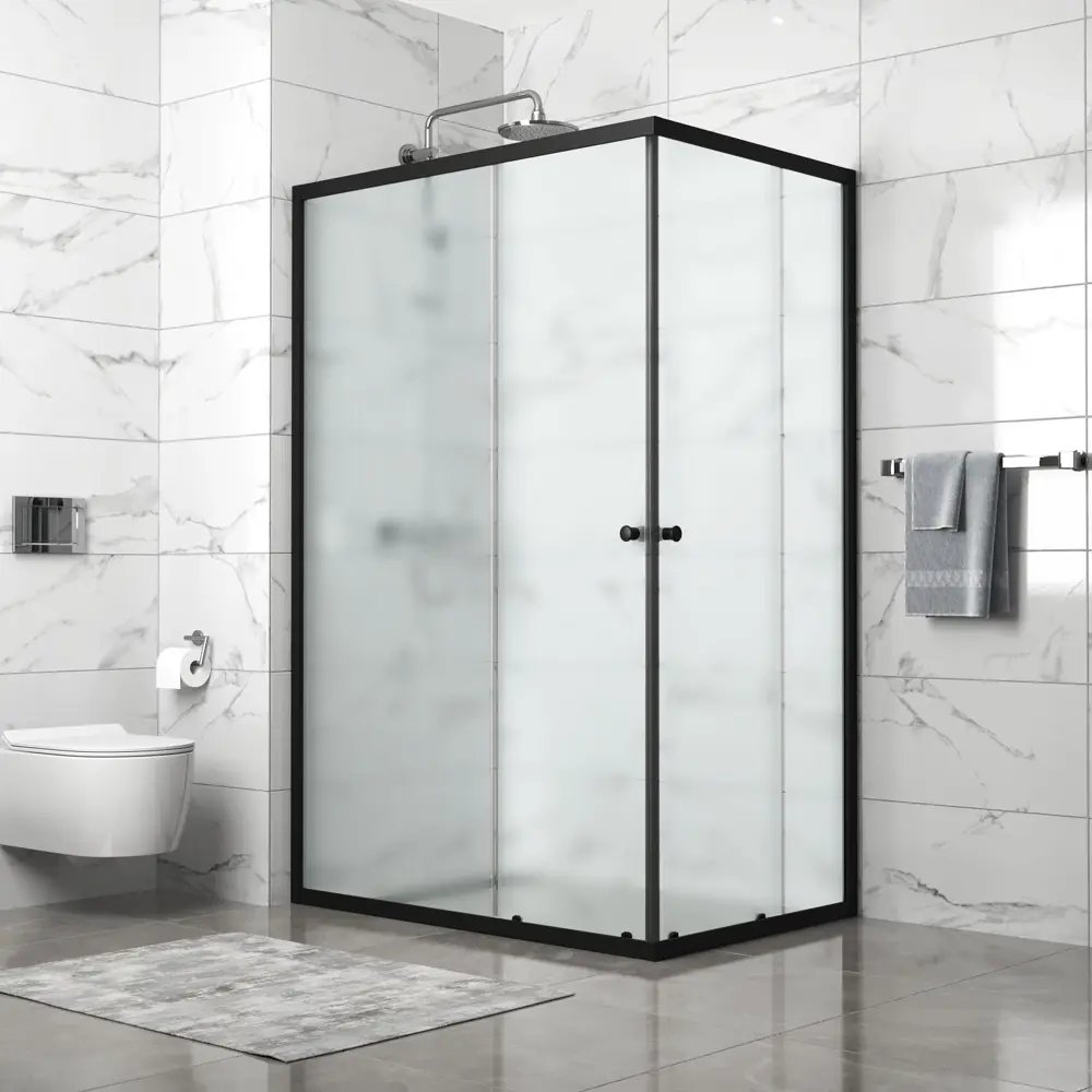 Фото Душевой уголок Domani-spa Cube DS04Cb128L0M00.Gt-Black_6791 прямоугольник 120x80см черный профиль эффект стекла матовый Фото Душевой уголок Domani-spa Cube DS04Cb128L0M00.Gt-Black_6791 прямоугольник 120x80см черный профиль эффект стекла матовый