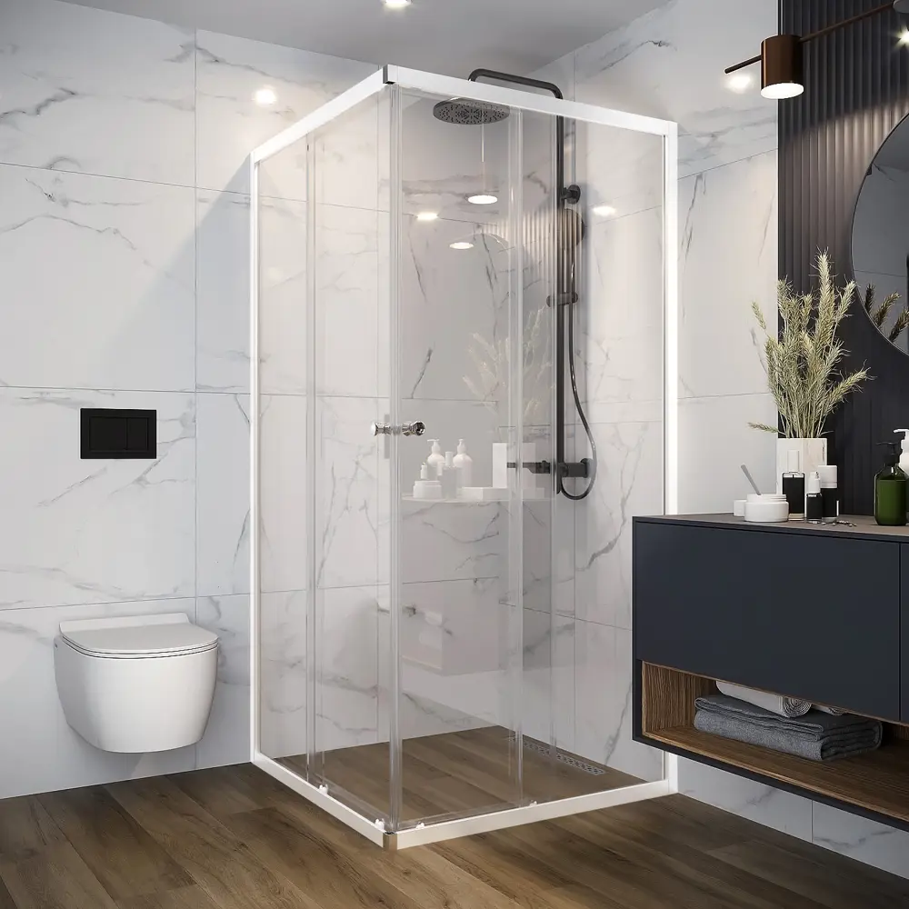 Фото 4 Душевой уголок Domani-spa Cube DS04Cb99L0Cl00.W_6791 квадрат 90x90см белый профиль эффект стекла прозрачный Фото 4 Душевой уголок Domani-spa Cube DS04Cb99L0Cl00.W_6791 квадрат 90x90см белый профиль эффект стекла прозрачный