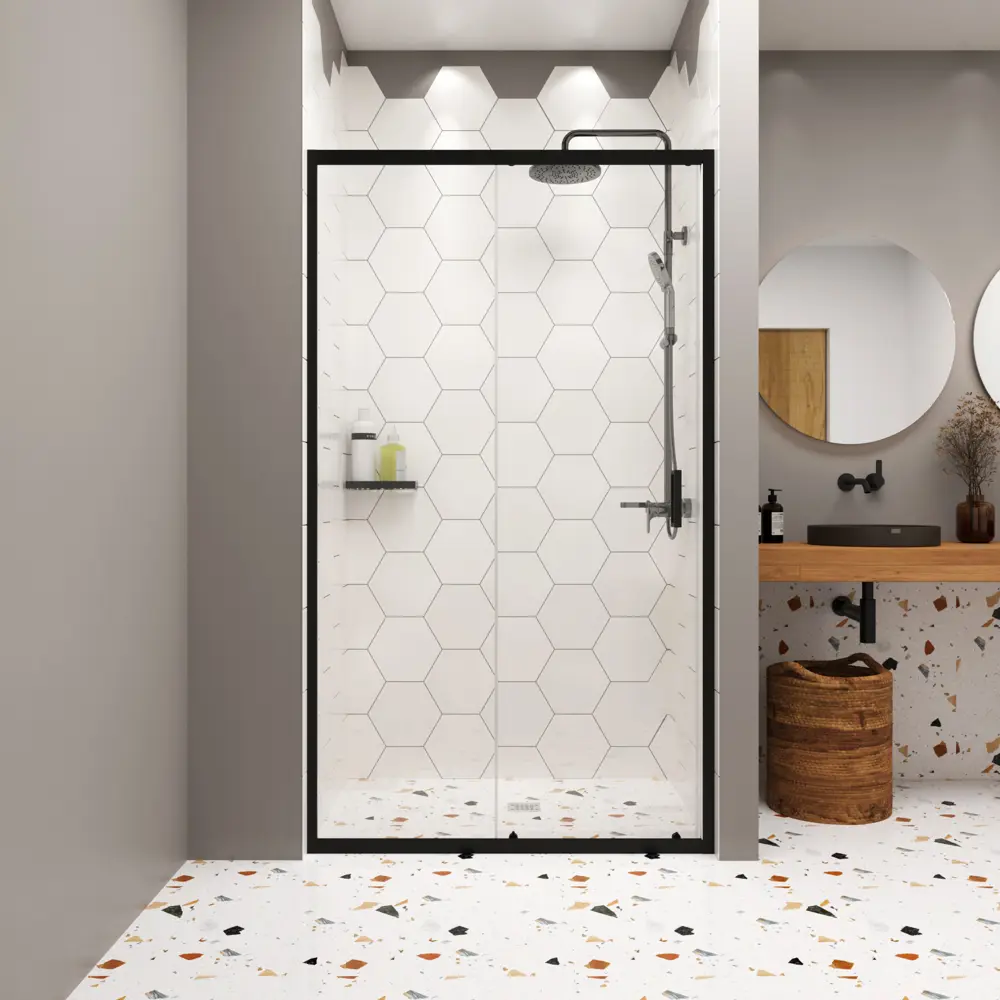 Фото Душевая дверь Domani-spa Dcube 100см эффект стекла прозрачное закаленное стекло раздвижной Фото Душевая дверь Domani-spa Dcube 100см эффект стекла прозрачное закаленное стекло раздвижной