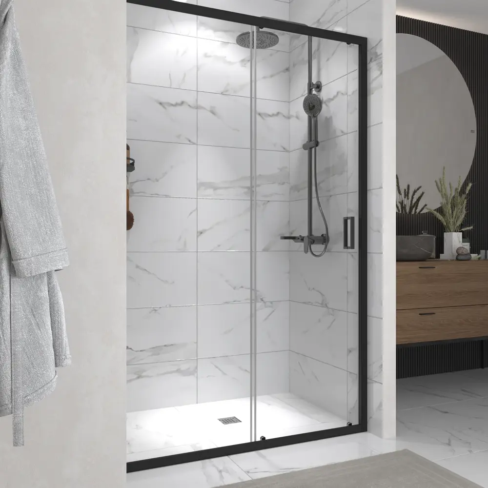 Фото 3 Душевая дверь Domani-spa DS04DCb120L0Cl00.Gt-Black 120см эффект стекла прозрачное закаленное стекло раздвижной Фото 3 Душевая дверь Domani-spa DS04DCb120L0Cl00.Gt-Black 120см эффект стекла прозрачное закаленное стекло раздвижной