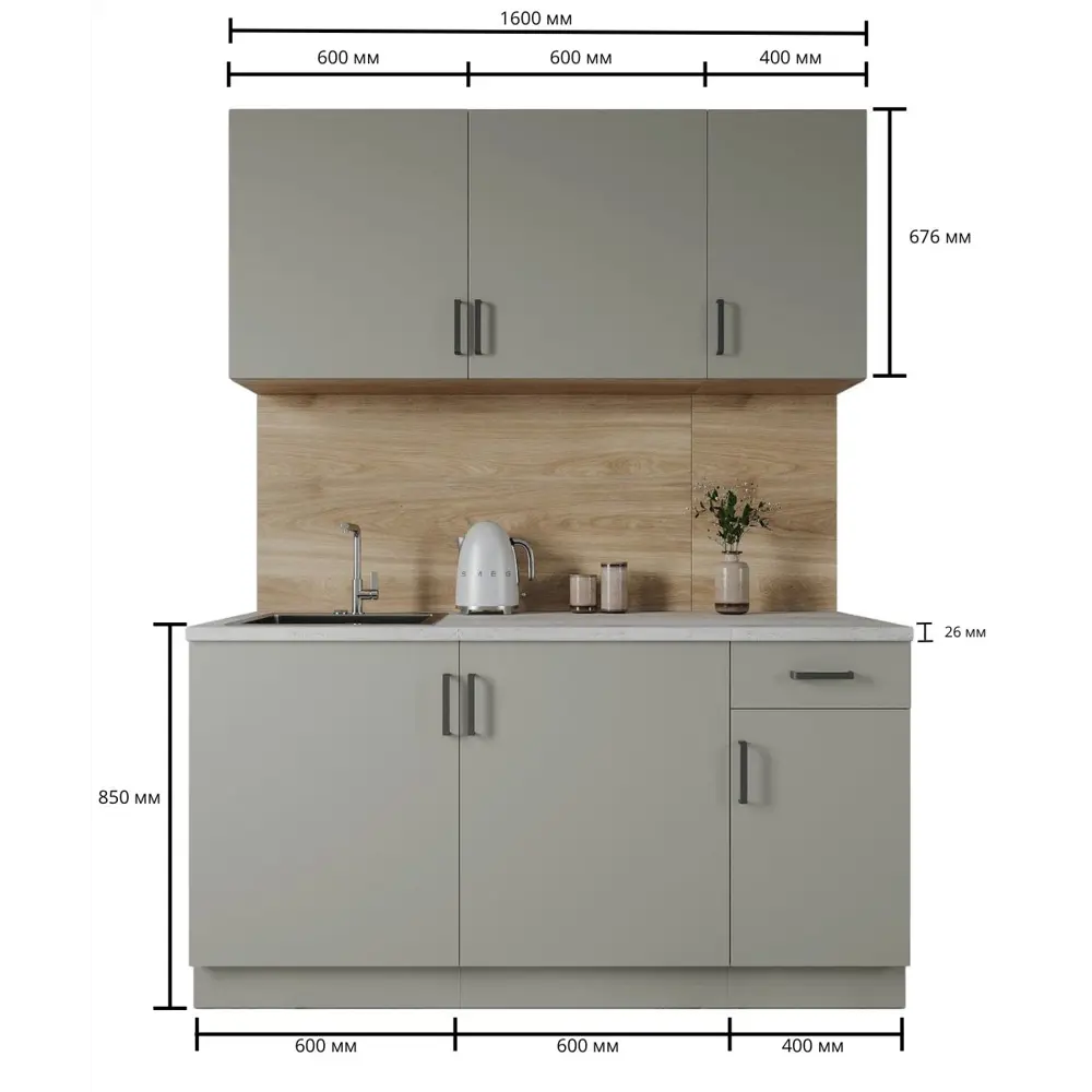 Фото Кухонный гарнитур «Нарбус» 160х60 см ЛДСП цвет серый