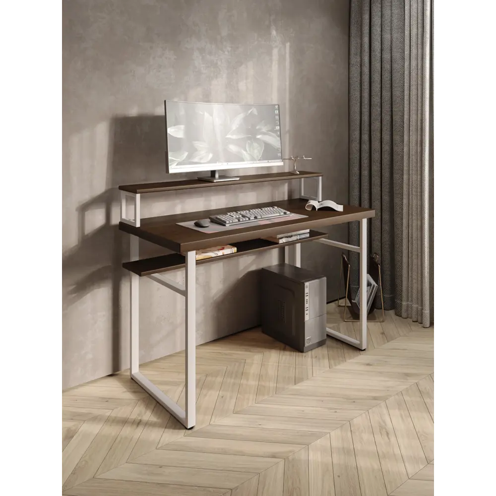 Фото 5 Стол компьютерный Solarius Loft 60x96x120 см сталь и дерево цвет белый/темный дуб Фото 5 Стол компьютерный Solarius Loft 60x96x120 см сталь и дерево цвет белый/темный дуб