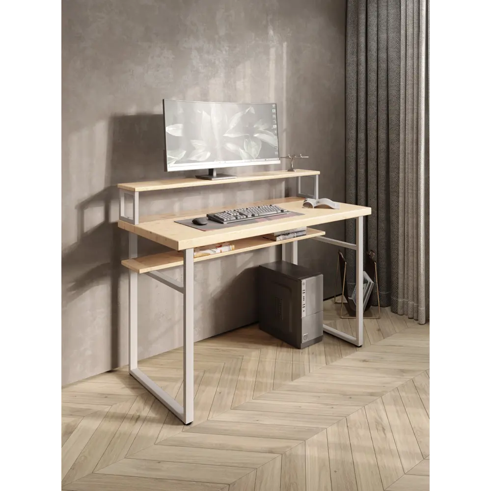 Фото 5 Стол компьютерный Solarius Loft 60x96x90 см сталь и дерево цвет белый/натуральный Фото 5 Стол компьютерный Solarius Loft 60x96x90 см сталь и дерево цвет белый/натуральный
