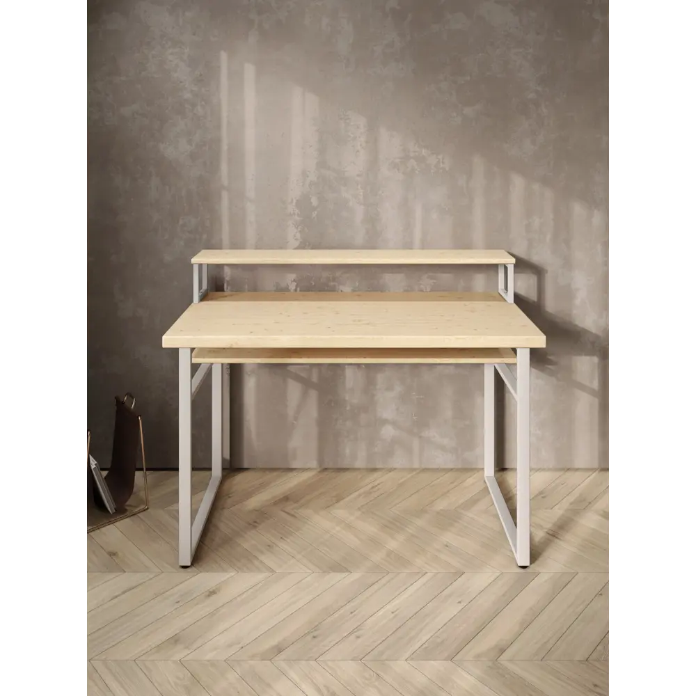 Фото 3 Стол компьютерный Solarius Loft 60x96x110 см сталь и дерево цвет белый/натуральный Фото 3 Стол компьютерный Solarius Loft 60x96x110 см сталь и дерево цвет белый/натуральный