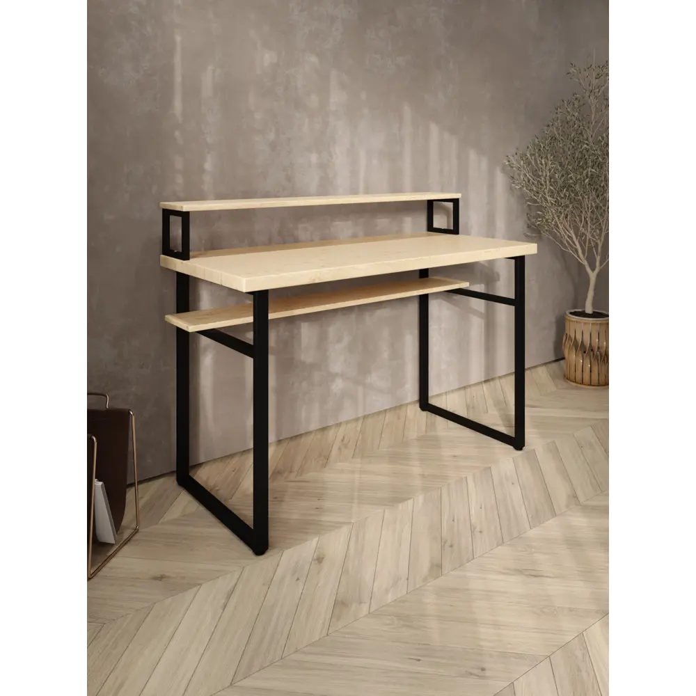 Фото 4 Стол компьютерный Solarius Loft 60x96x90 см сталь и дерево цвет черный/натуральный Фото 4 Стол компьютерный Solarius Loft 60x96x90 см сталь и дерево цвет черный/натуральный