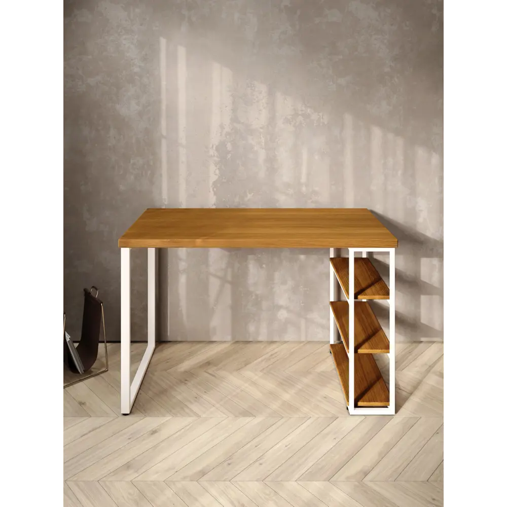 Фото 3 Стол письменный Solarius Loft 60x76.5x130 см сталь и дерево лофт ножки цвет белый/ольха Фото 3 Стол письменный Solarius Loft 60x76.5x130 см сталь и дерево лофт ножки цвет белый/ольха