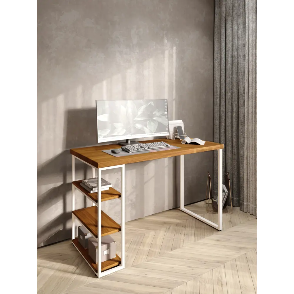 Фото 5 Стол письменный Solarius Loft 60x76.5x140 см сталь и дерево лофт ножки цвет белый/ольха Фото 5 Стол письменный Solarius Loft 60x76.5x140 см сталь и дерево лофт ножки цвет белый/ольха