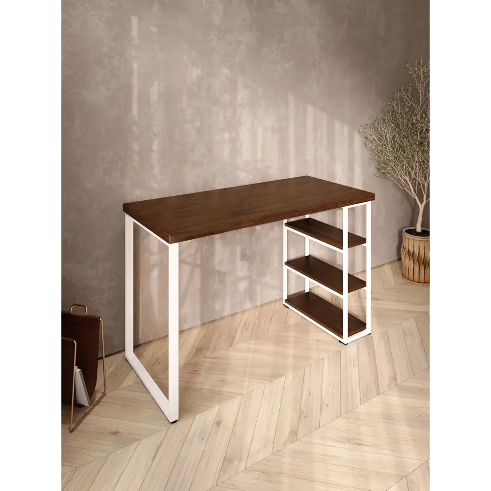 Фото 4 Стол письменный Solarius Loft 60x76.5x140 см сталь и дерево лофт ножки цвет белый/темный дуб Фото 4 Стол письменный Solarius Loft 60x76.5x140 см сталь и дерево лофт ножки цвет белый/темный дуб