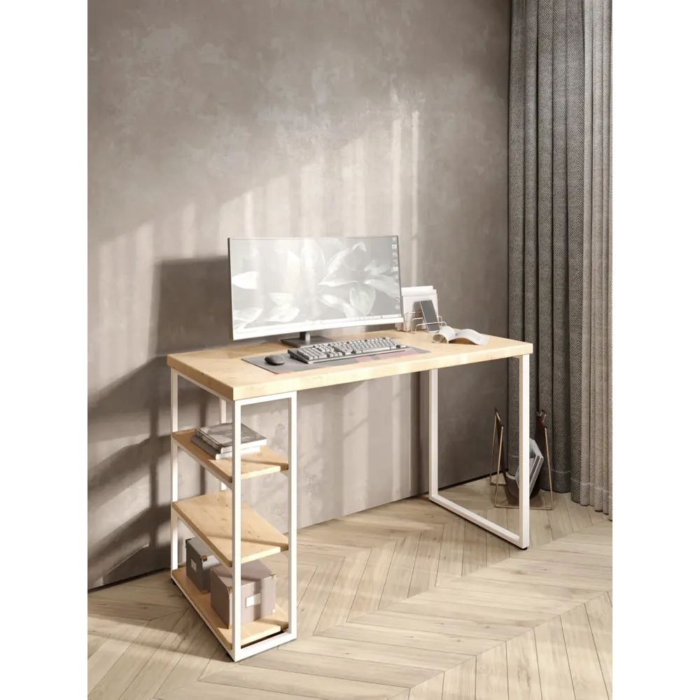 Фото 5 Стол письменный Solarius Loft 60x76.5x90 см сталь и дерево лофт ножки цвет белый/натуральный Фото 5 Стол письменный Solarius Loft 60x76.5x90 см сталь и дерево лофт ножки цвет белый/натуральный