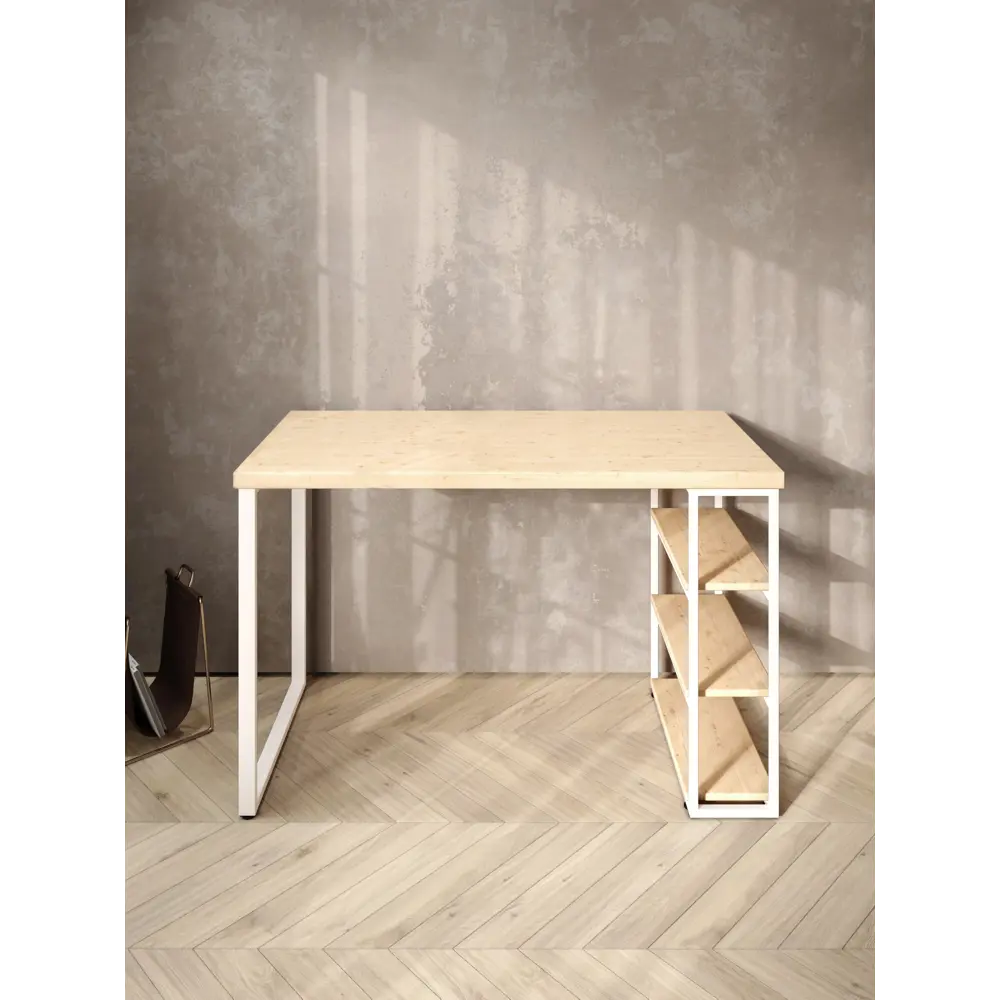 Фото 3 Стол письменный Solarius Loft 60x76.5x130 см сталь и дерево лофт ножки цвет белый/натуральный Фото 3 Стол письменный Solarius Loft 60x76.5x130 см сталь и дерево лофт ножки цвет белый/натуральный