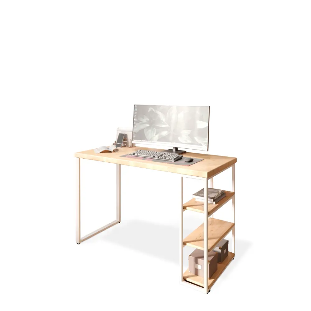 Фото 2 Стол письменный Solarius Loft 60x76.5x130 см сталь и дерево лофт ножки цвет белый/натуральный Фото 2 Стол письменный Solarius Loft 60x76.5x130 см сталь и дерево лофт ножки цвет белый/натуральный