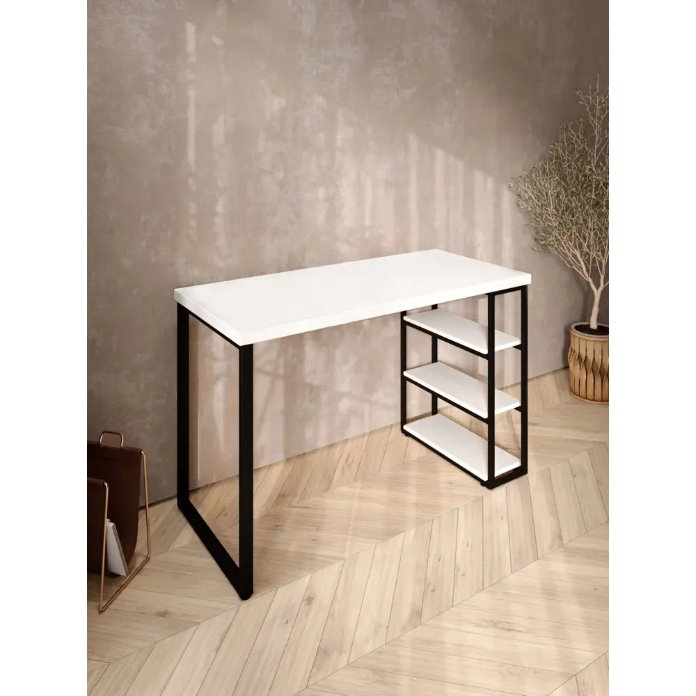 Фото 4 Стол письменный Solarius Loft 60x76.5x100 см сталь и дерево лофт ножки цвет белый/черный Фото 4 Стол письменный Solarius Loft 60x76.5x100 см сталь и дерево лофт ножки цвет белый/черный