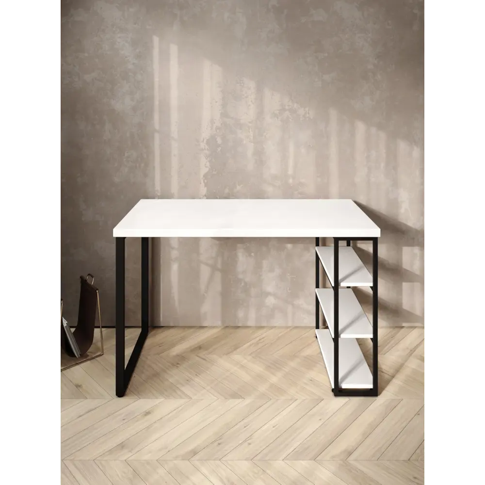 Фото 3 Стол письменный Solarius Loft 60x76.5x140 см сталь и дерево лофт ножки цвет белый/черный Фото 3 Стол письменный Solarius Loft 60x76.5x140 см сталь и дерево лофт ножки цвет белый/черный