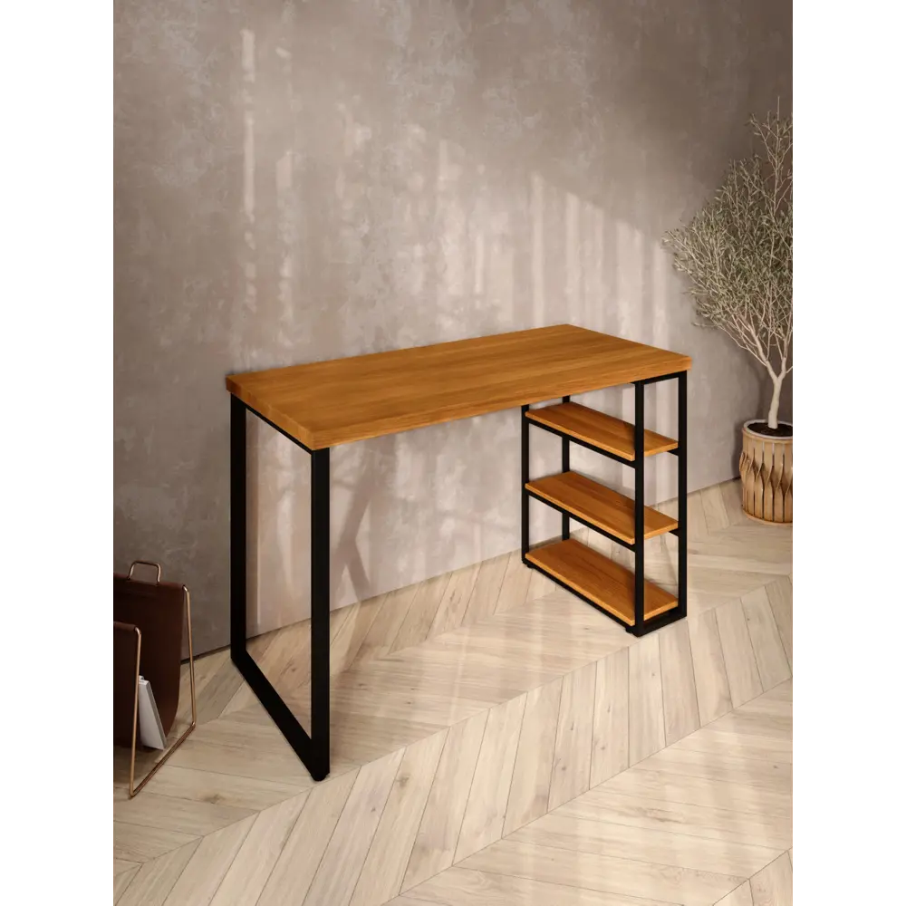 Фото 4 Стол письменный Solarius Loft 60x76.5x100 см сталь и дерево лофт ножки цвет ольха/черный Фото 4 Стол письменный Solarius Loft 60x76.5x100 см сталь и дерево лофт ножки цвет ольха/черный