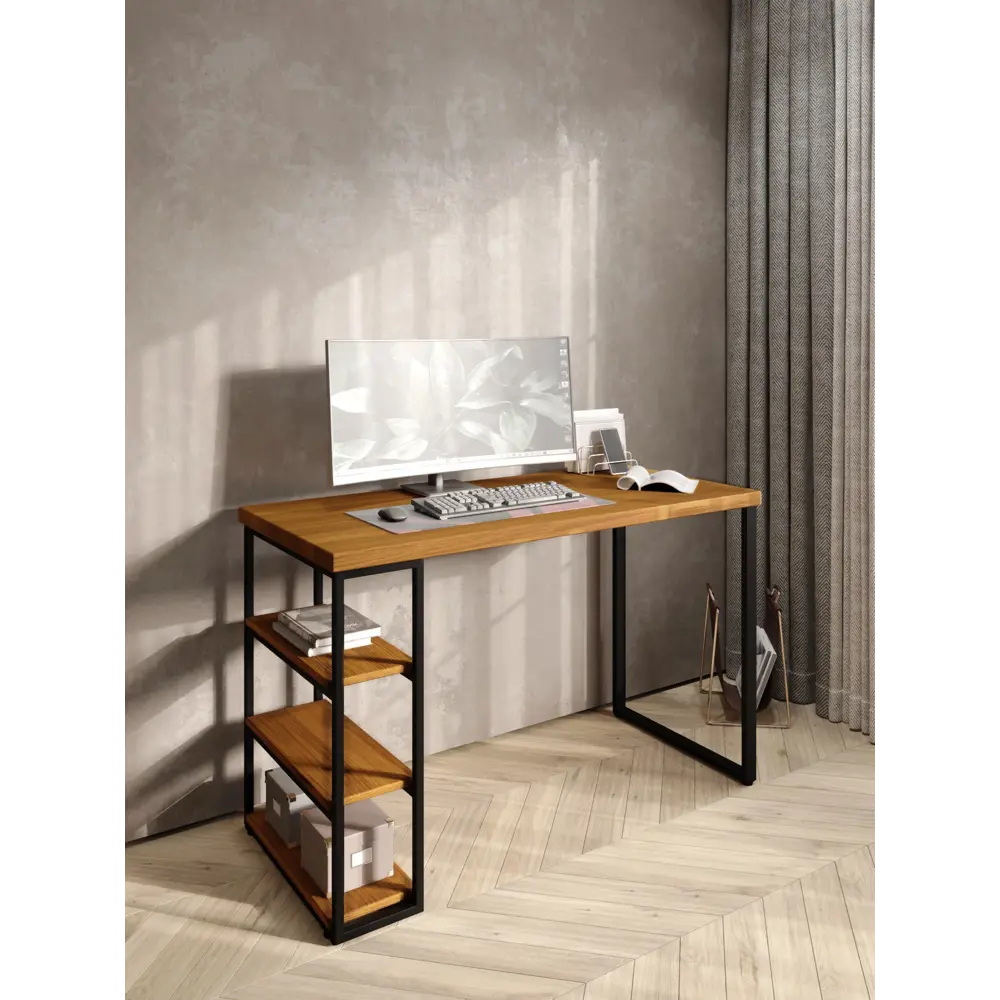 Фото 5 Стол письменный Solarius Loft 60x76.5x130 см сталь и дерево лофт ножки цвет ольха/черный Фото 5 Стол письменный Solarius Loft 60x76.5x130 см сталь и дерево лофт ножки цвет ольха/черный