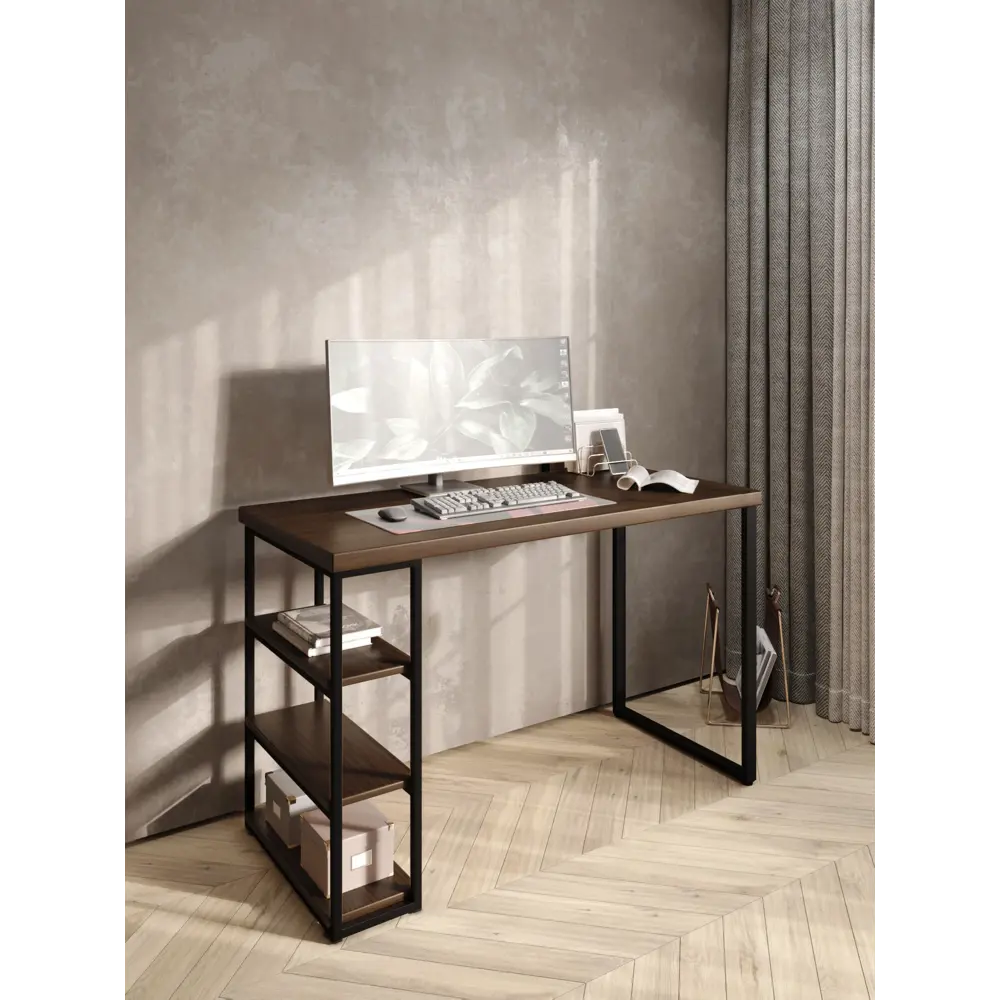Фото 5 Стол письменный Solarius Loft 60x76.5x110 см сталь и дерево лофт ножки цвет темный дуб/черный Фото 5 Стол письменный Solarius Loft 60x76.5x110 см сталь и дерево лофт ножки цвет темный дуб/черный
