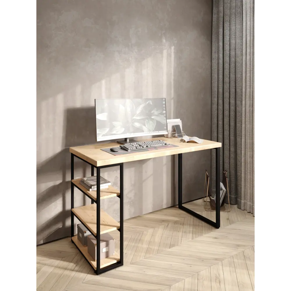 Фото 5 Стол письменный Solarius Loft 60x76.5x90 см сталь и дерево лофт ножки цвет черный/натуральный Фото 5 Стол письменный Solarius Loft 60x76.5x90 см сталь и дерево лофт ножки цвет черный/натуральный