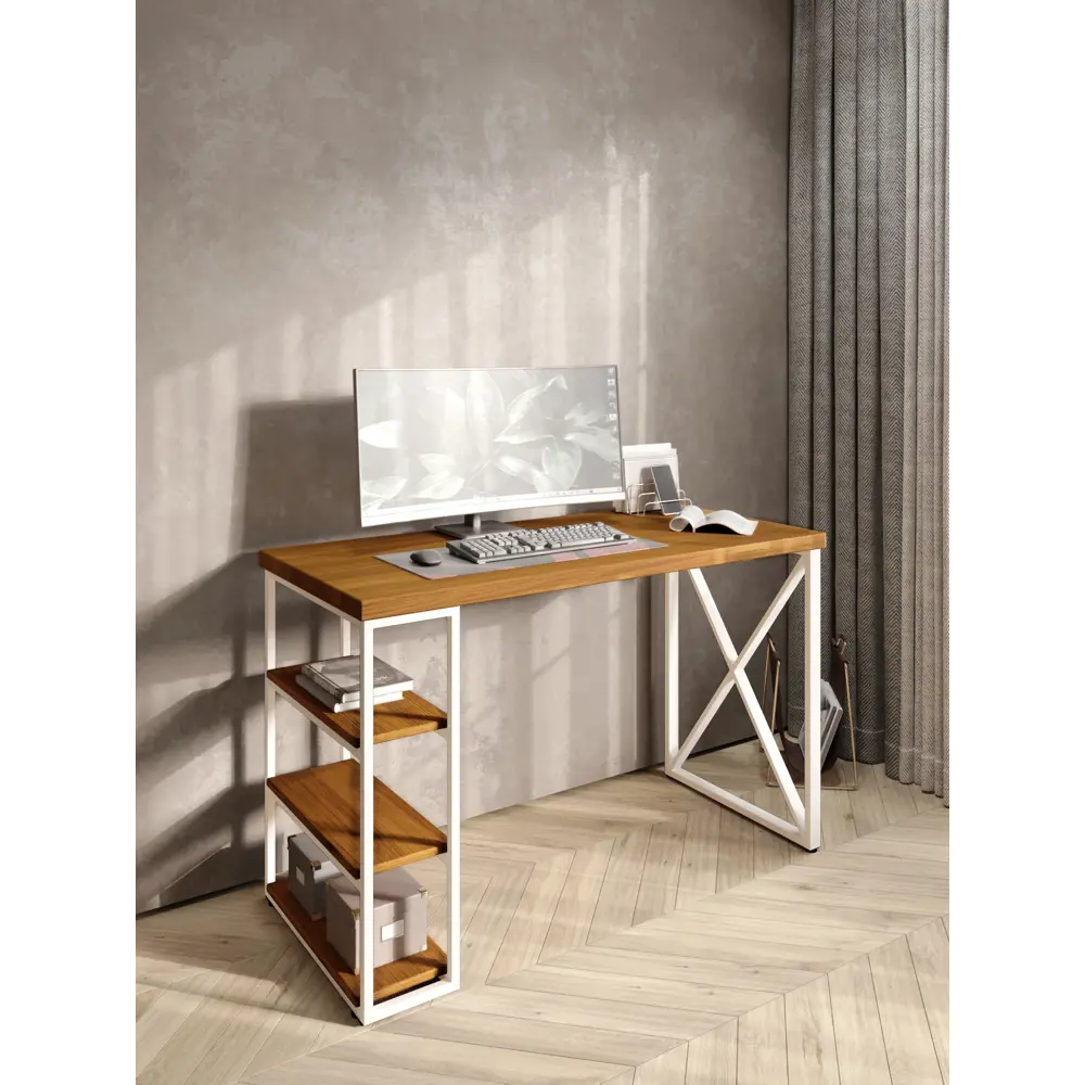 Фото 5 Стол письменный Solarius Loft 60x76.5x110 см сталь и дерево крестообразные ножки цвет белый/ольха Фото 5 Стол письменный Solarius Loft 60x76.5x110 см сталь и дерево крестообразные ножки цвет белый/ольха