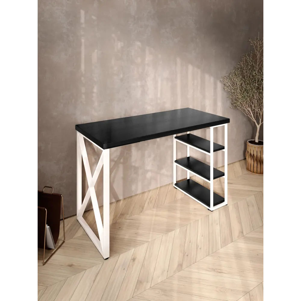 Фото 4 Стол письменный Solarius Loft 60x76.5x110 см сталь и дерево крестообразные ножки цвет белый/оникс Фото 4 Стол письменный Solarius Loft 60x76.5x110 см сталь и дерево крестообразные ножки цвет белый/оникс