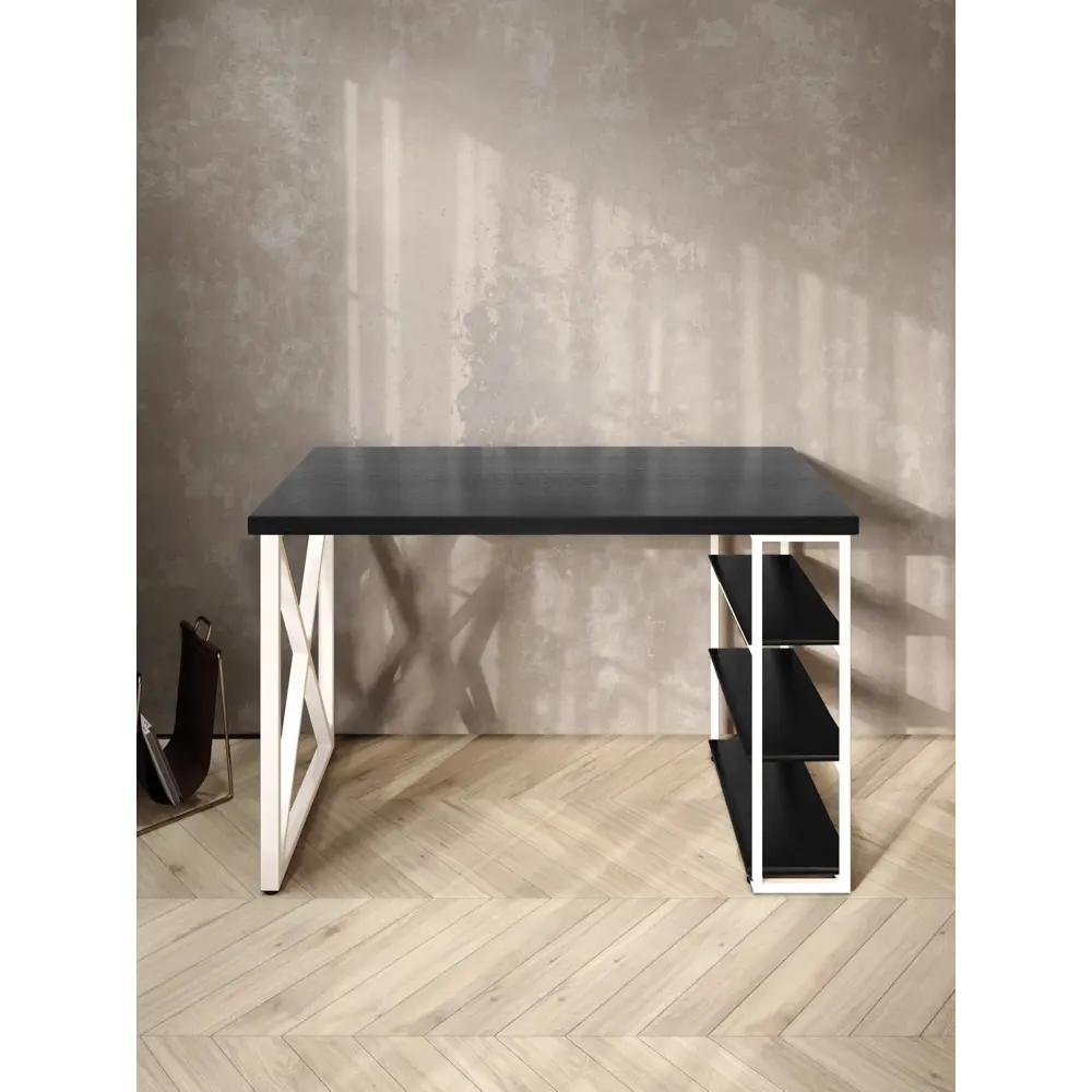 Фото 3 Стол письменный Solarius Loft 60x76.5x110 см сталь и дерево крестообразные ножки цвет белый/оникс Фото 3 Стол письменный Solarius Loft 60x76.5x110 см сталь и дерево крестообразные ножки цвет белый/оникс