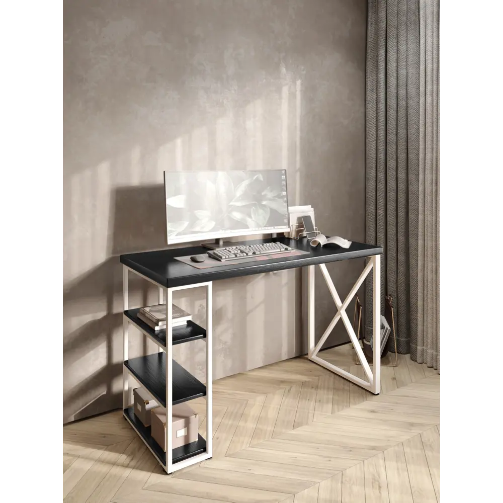 Фото 5 Стол письменный Solarius Loft 60x76.5x140 см сталь и дерево крестообразные ножки цвет белый/оникс Фото 5 Стол письменный Solarius Loft 60x76.5x140 см сталь и дерево крестообразные ножки цвет белый/оникс