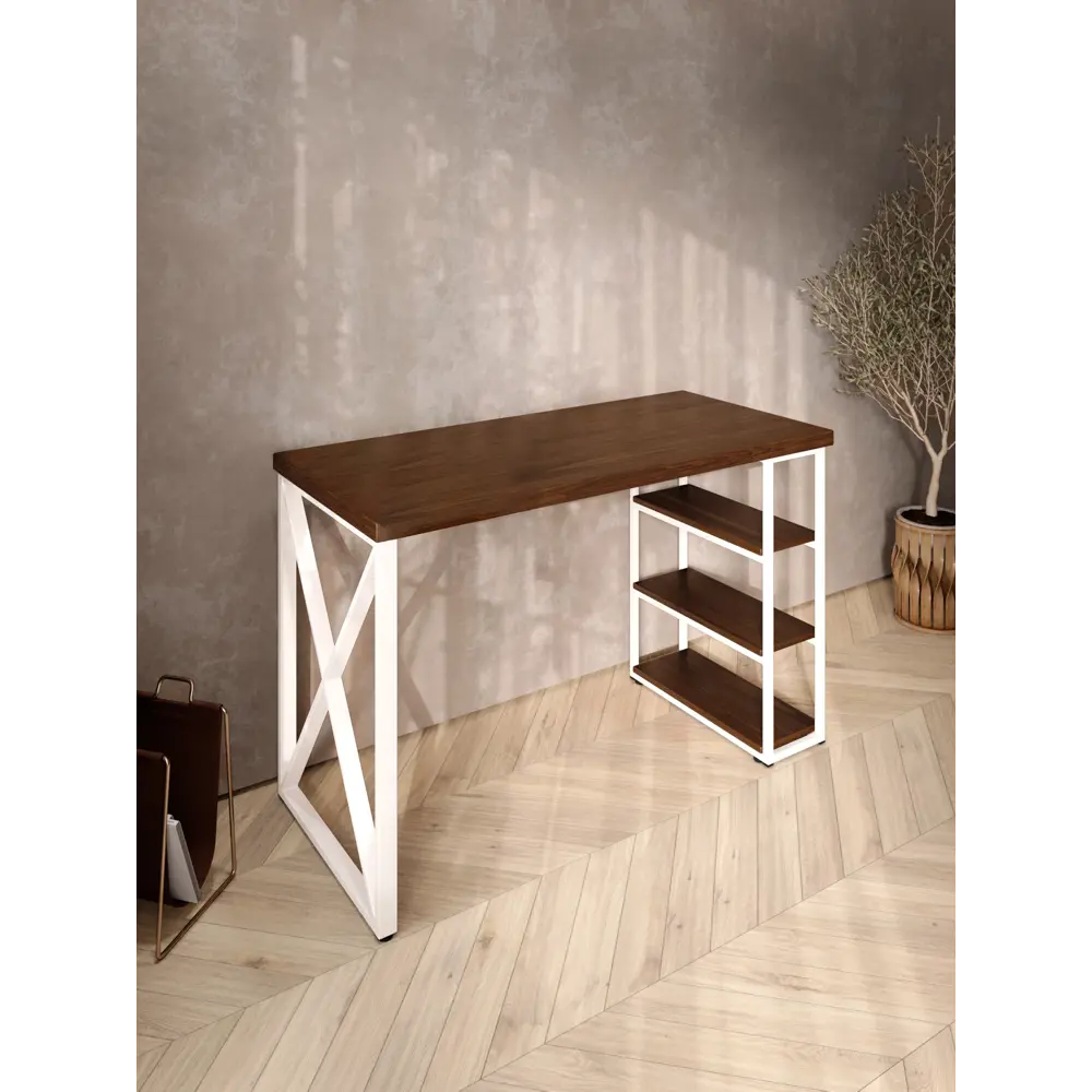 Фото 4 Стол письменный Solarius Loft 60x76.5x120 см сталь и дерево крестообразные ножки цвет белый/темный дуб Фото 4 Стол письменный Solarius Loft 60x76.5x120 см сталь и дерево крестообразные ножки цвет белый/темный дуб