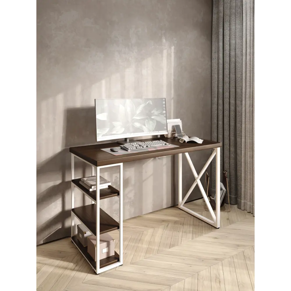 Фото 5 Стол письменный Solarius Loft 60x76.5x120 см сталь и дерево крестообразные ножки цвет белый/темный дуб Фото 5 Стол письменный Solarius Loft 60x76.5x120 см сталь и дерево крестообразные ножки цвет белый/темный дуб