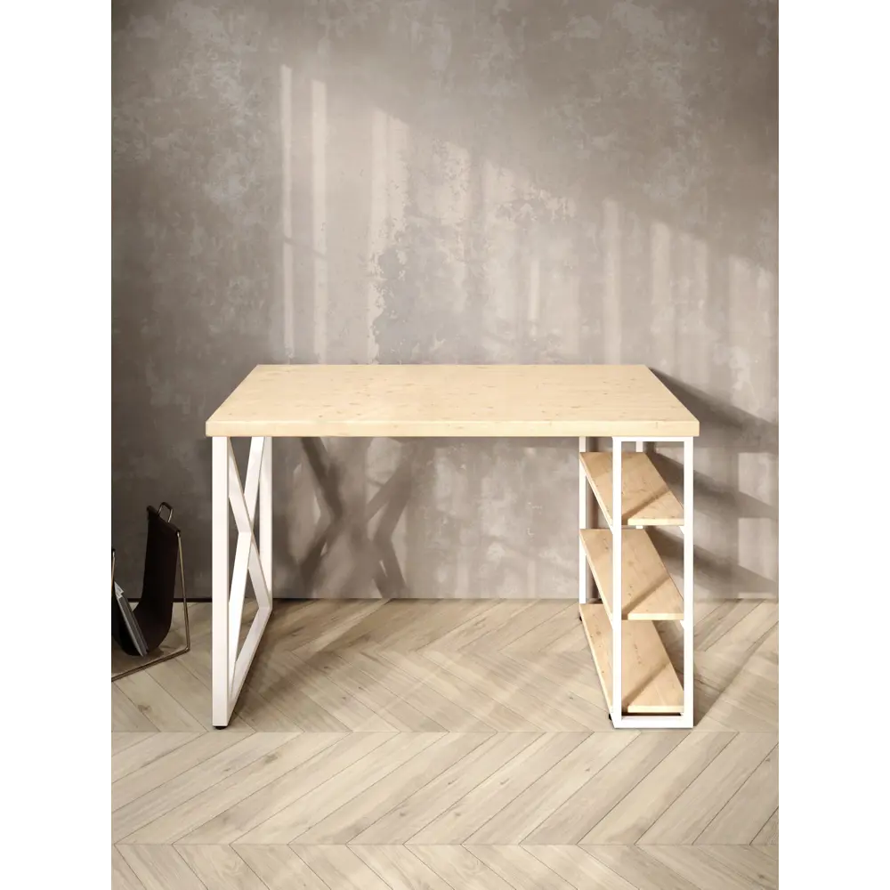 Фото 3 Стол письменный Solarius Loft 60x76.5x100 см сталь и дерево крестообразные ножки цвет белый/натуральный Фото 3 Стол письменный Solarius Loft 60x76.5x100 см сталь и дерево крестообразные ножки цвет белый/натуральный