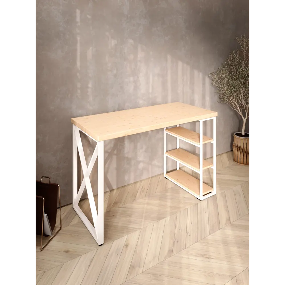 Фото 4 Стол письменный Solarius Loft 60x76.5x110 см сталь и дерево крестообразные ножки цвет белый/натуральный Фото 4 Стол письменный Solarius Loft 60x76.5x110 см сталь и дерево крестообразные ножки цвет белый/натуральный