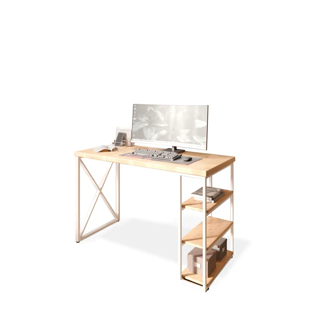Фото 2 Стол письменный Solarius Loft 60x76.5x110 см сталь и дерево крестообразные ножки цвет белый/натуральный Фото 2 Стол письменный Solarius Loft 60x76.5x110 см сталь и дерево крестообразные ножки цвет белый/натуральный