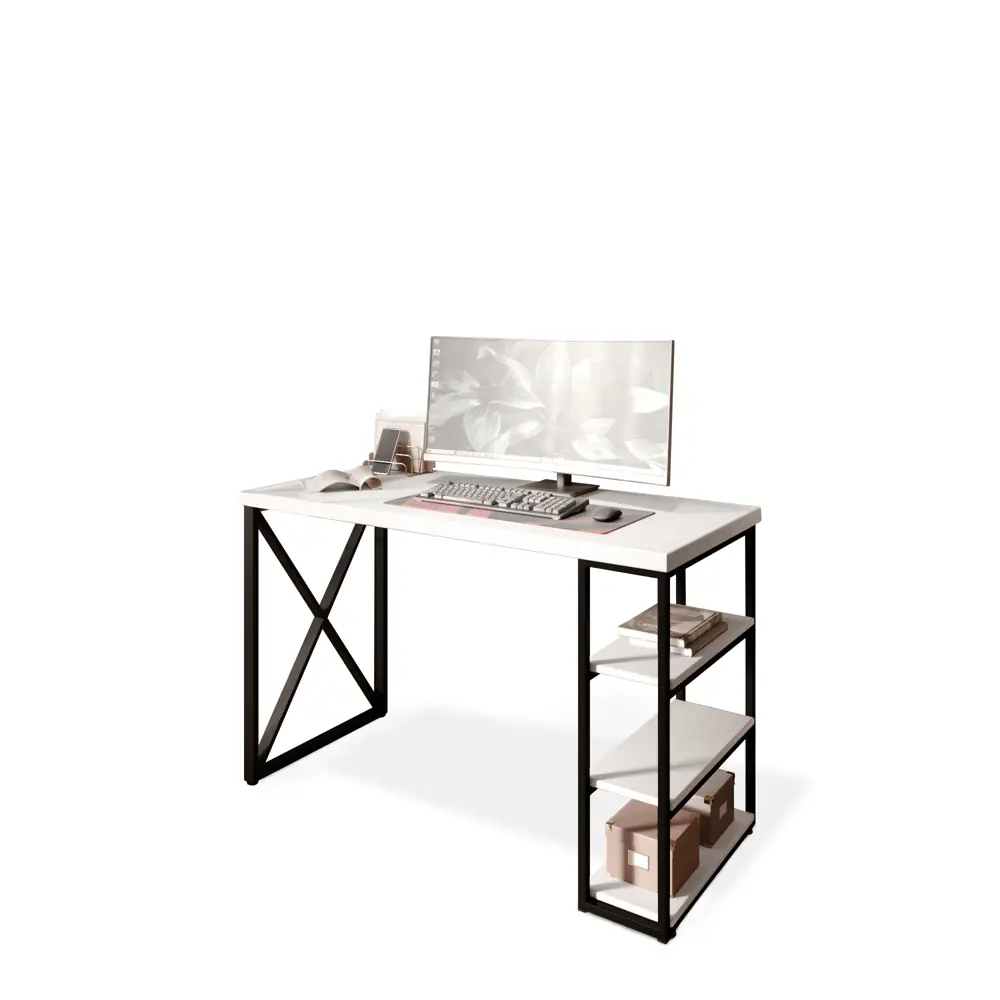 Фото 2 Стол письменный Solarius Loft 60x76.5x120 см сталь и дерево крестообразные ножки цвет белый/черный Фото 2 Стол письменный Solarius Loft 60x76.5x120 см сталь и дерево крестообразные ножки цвет белый/черный