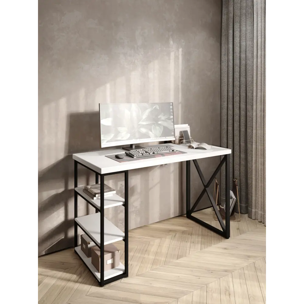 Фото 5 Стол письменный Solarius Loft 60x76.5x130 см сталь и дерево крестообразные ножки цвет белый/черный Фото 5 Стол письменный Solarius Loft 60x76.5x130 см сталь и дерево крестообразные ножки цвет белый/черный