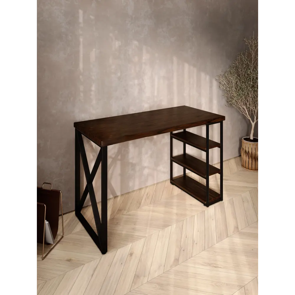 Фото 4 Стол письменный Solarius Loft 60x76.5x140 см сталь и дерево крестообразные ножки цвет черный/венге Фото 4 Стол письменный Solarius Loft 60x76.5x140 см сталь и дерево крестообразные ножки цвет черный/венге