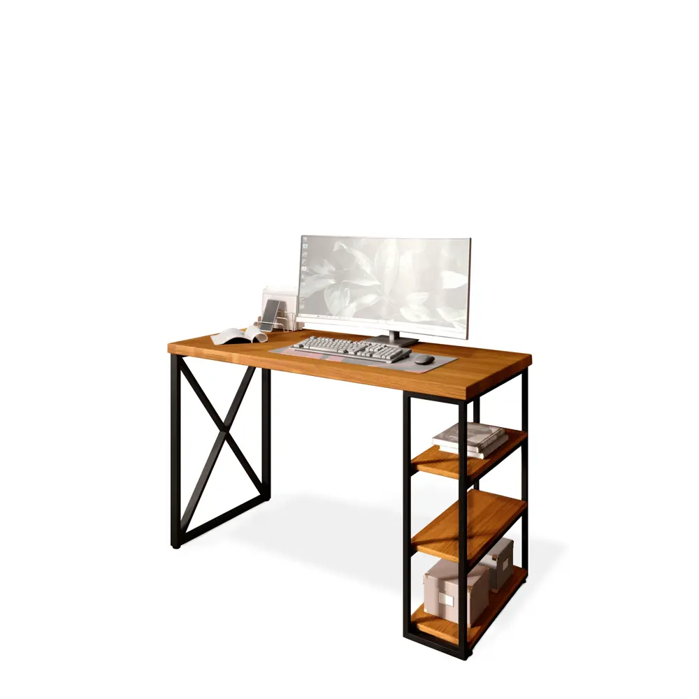 Фото 2 Стол письменный Solarius Loft 60x76.5x90 см сталь и дерево крестообразные ножки цвет ольха/черный Фото 2 Стол письменный Solarius Loft 60x76.5x90 см сталь и дерево крестообразные ножки цвет ольха/черный