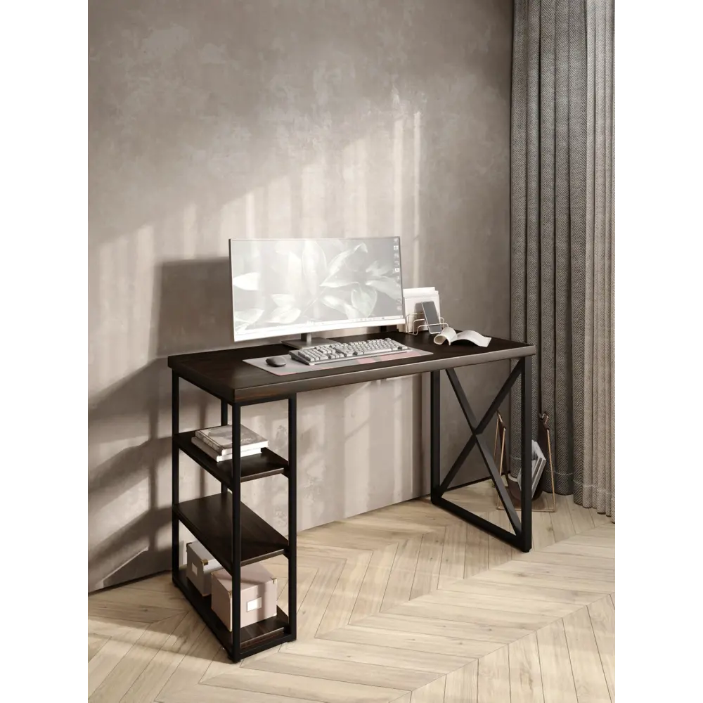 Фото 5 Стол письменный Solarius Loft 60x76.5x140 см сталь и дерево крестообразные ножки цвет черный/венге Фото 5 Стол письменный Solarius Loft 60x76.5x140 см сталь и дерево крестообразные ножки цвет черный/венге