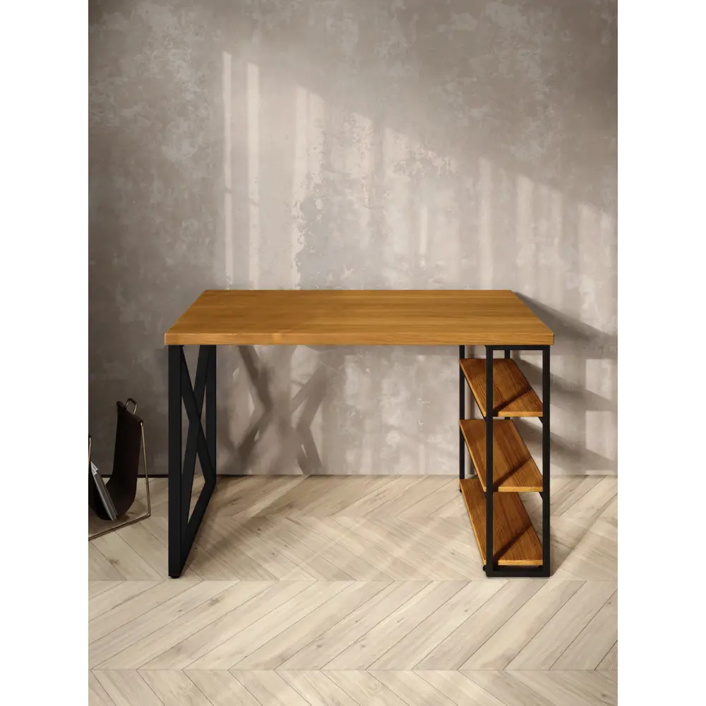 Фото 3 Стол письменный Solarius Loft 60x76.5x110 см сталь и дерево крестообразные ножки цвет ольха/черный Фото 3 Стол письменный Solarius Loft 60x76.5x110 см сталь и дерево крестообразные ножки цвет ольха/черный