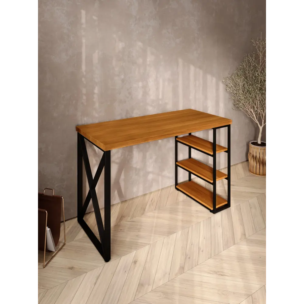 Фото 4 Стол письменный Solarius Loft 60x76.5x110 см сталь и дерево крестообразные ножки цвет ольха/черный Фото 4 Стол письменный Solarius Loft 60x76.5x110 см сталь и дерево крестообразные ножки цвет ольха/черный