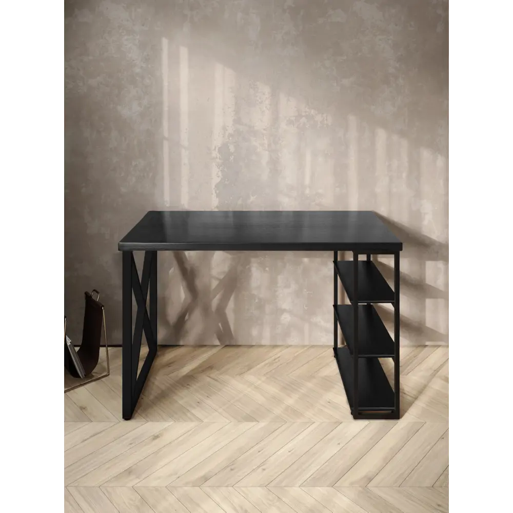 Фото 3 Стол письменный Solarius Loft 60x76.5x90 см сталь и дерево крестообразные ножки цвет черный/оникс Фото 3 Стол письменный Solarius Loft 60x76.5x90 см сталь и дерево крестообразные ножки цвет черный/оникс