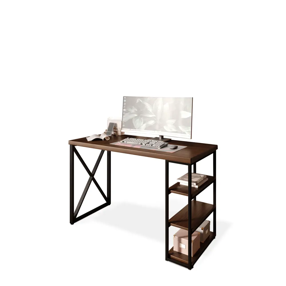 Фото 2 Стол письменный Solarius Loft 60x76.5x130 см сталь и дерево крестообразные ножки цвет темный дуб/черный Фото 2 Стол письменный Solarius Loft 60x76.5x130 см сталь и дерево крестообразные ножки цвет темный дуб/черный
